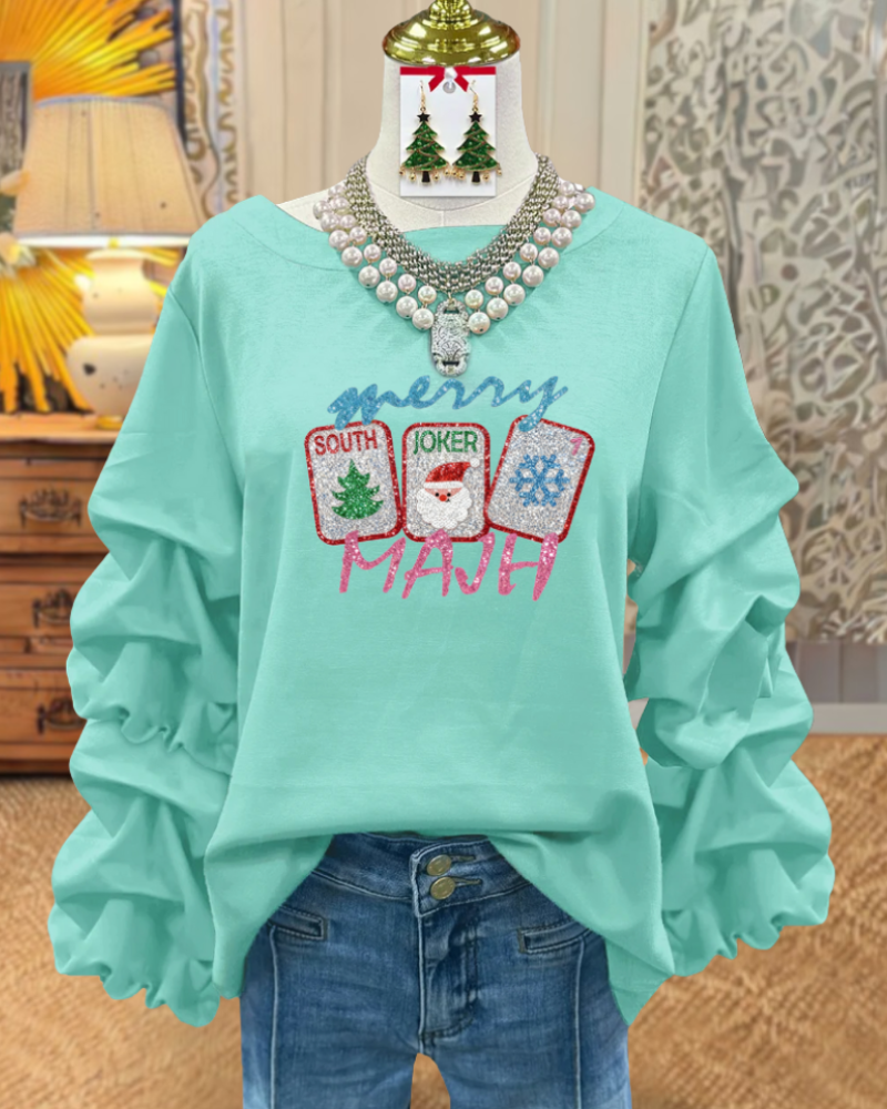 Christmas Mahjong Sequined Sweatshirt
