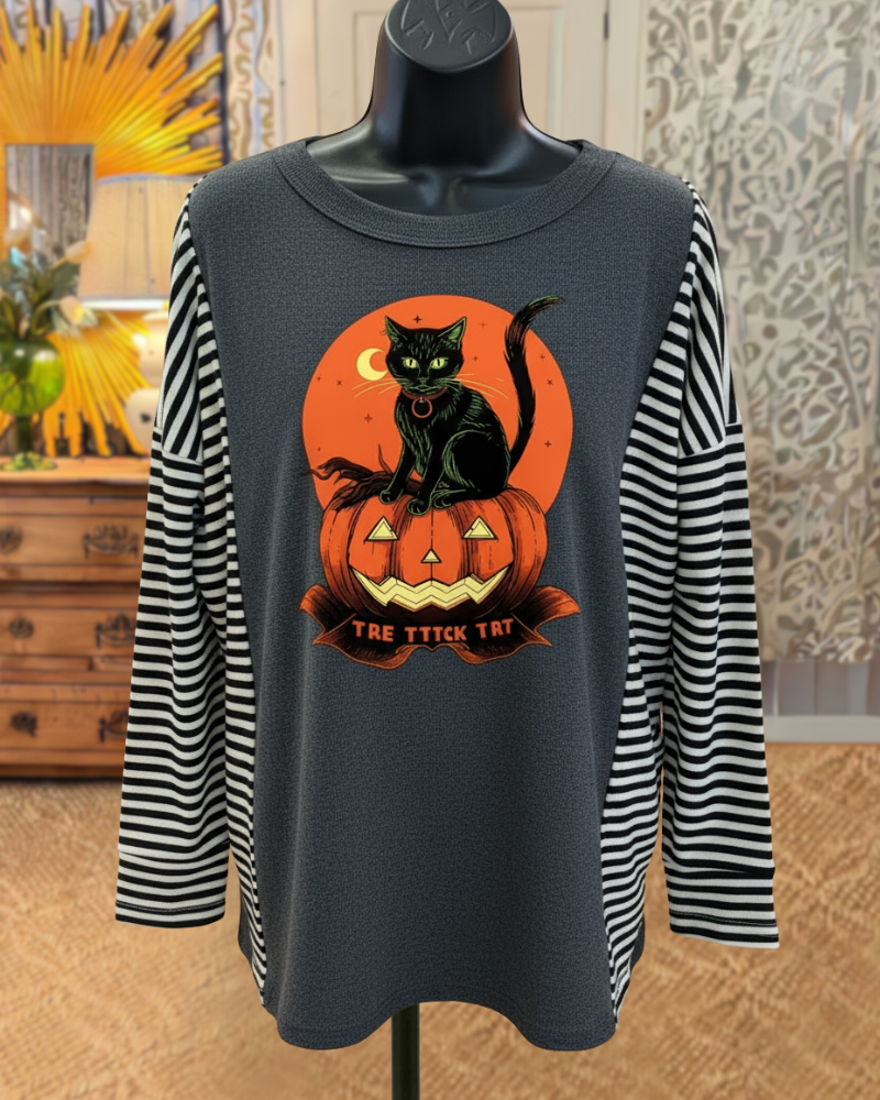 Trick Or Treat Stripe Cat Tee