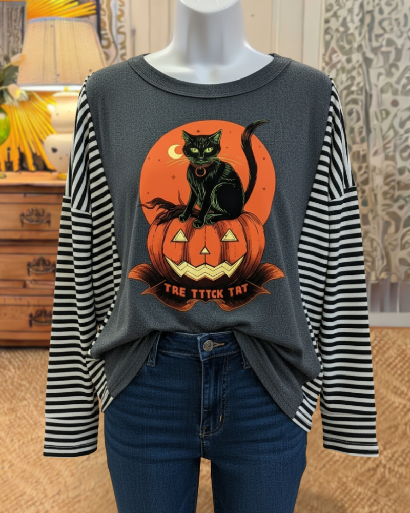 Trick Or Treat Stripe Cat Tee