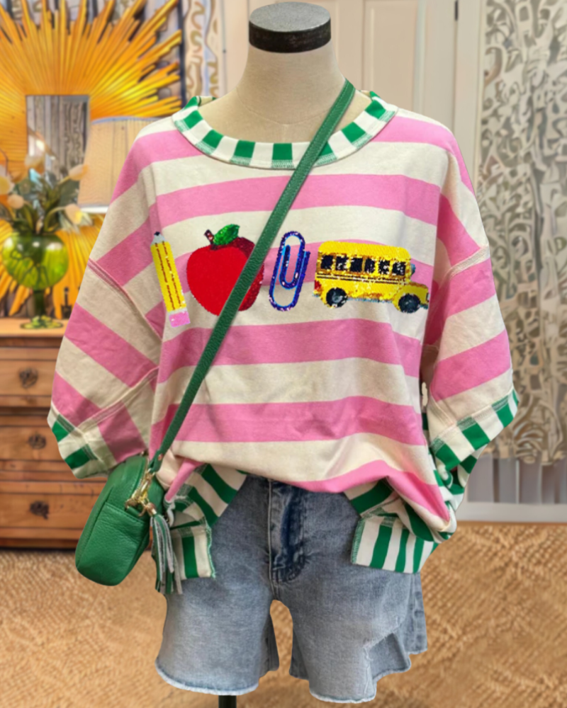 School Sequin Contrast Stripe Top