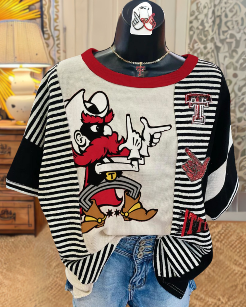 Fun Cartoon Striped Tee