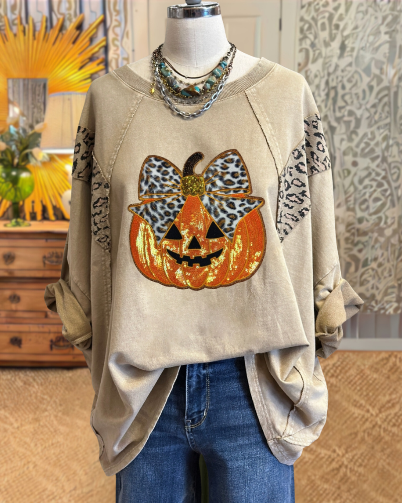 Pumpkin Leopard Sequin Sweatshirt