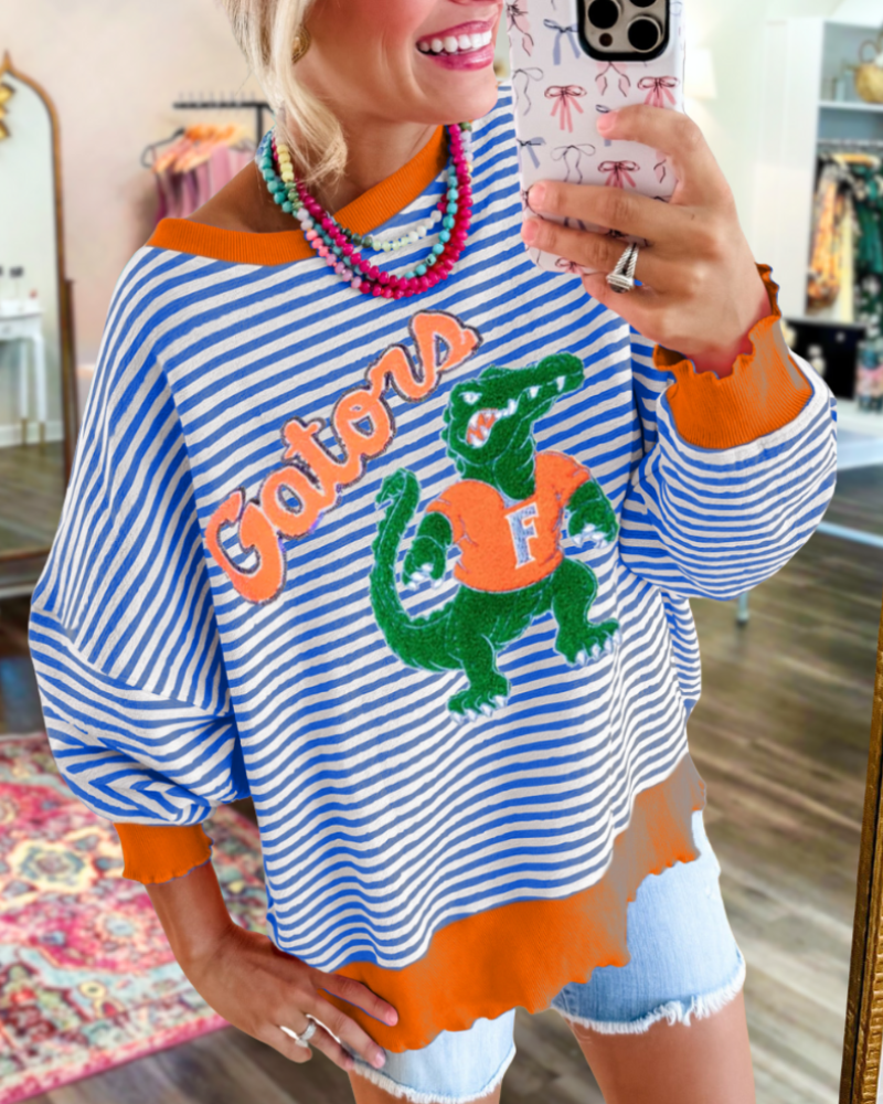 Sequin Gator Striped Sweatshirt