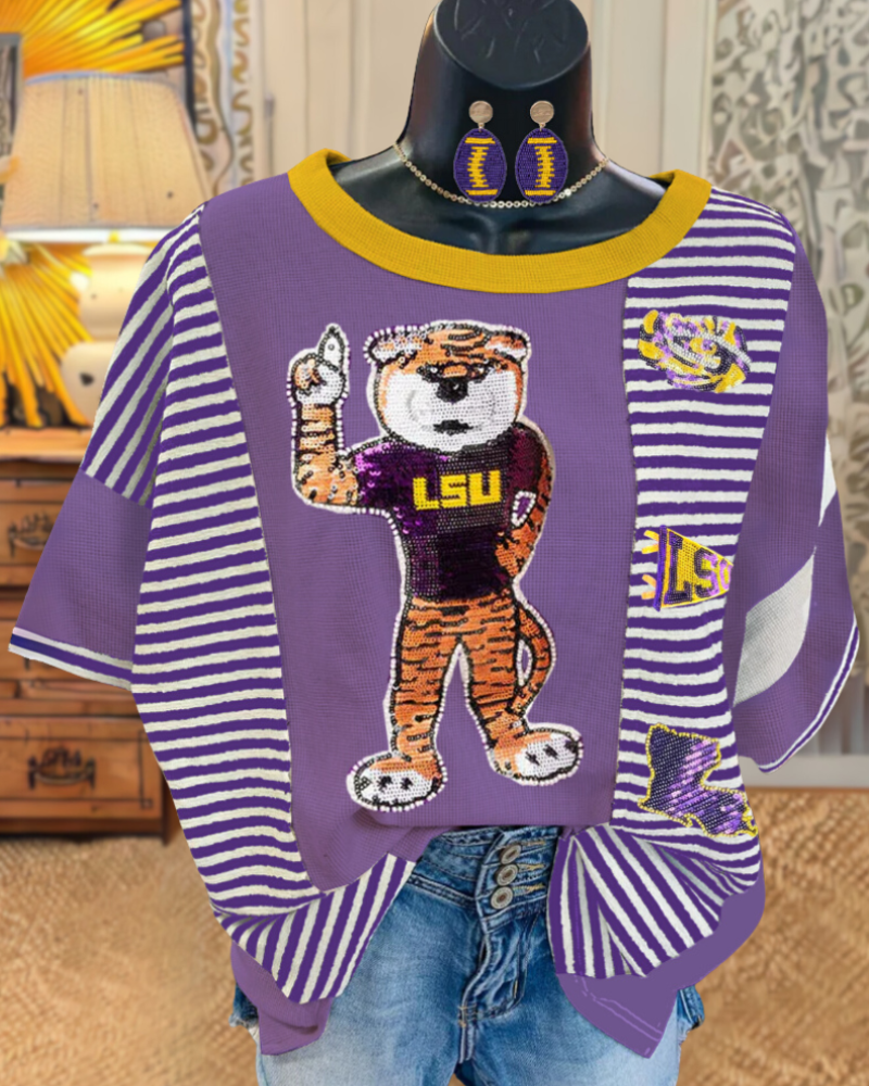 LSU Tigers Sequin Stripe Top