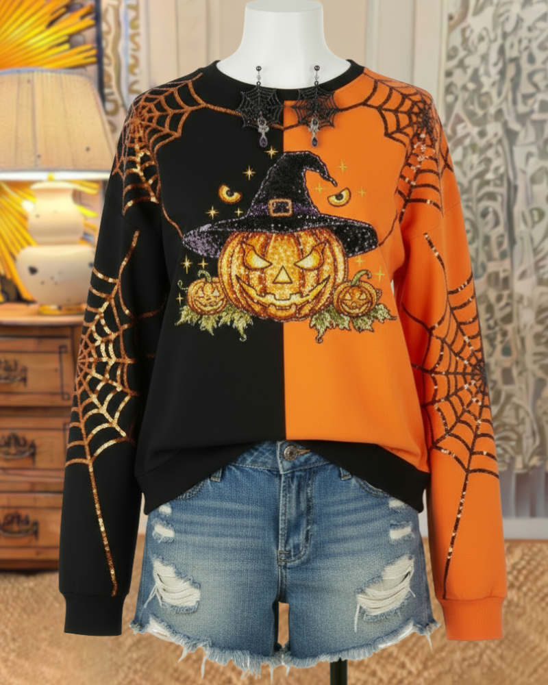 Glittery Pumpkin Design Sweatshirt