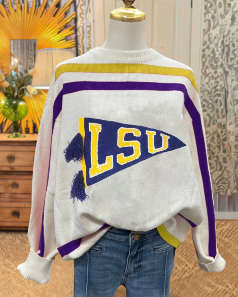 LSU Embroidered Striped Sweater