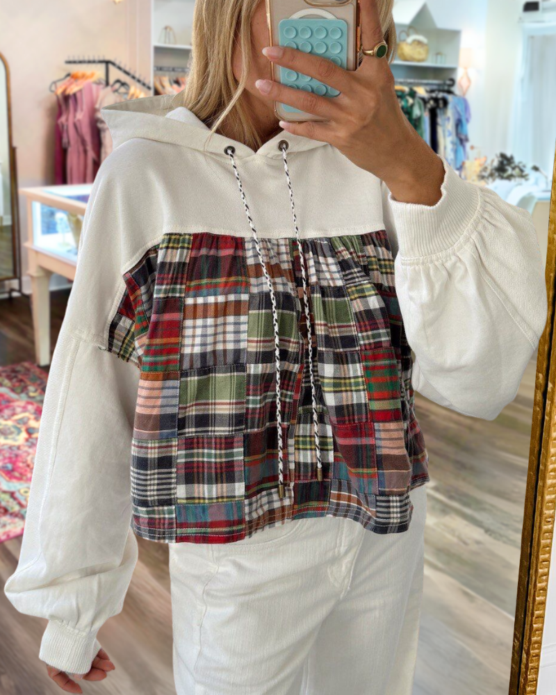 Unique Plaid Patchwork Hoodie
