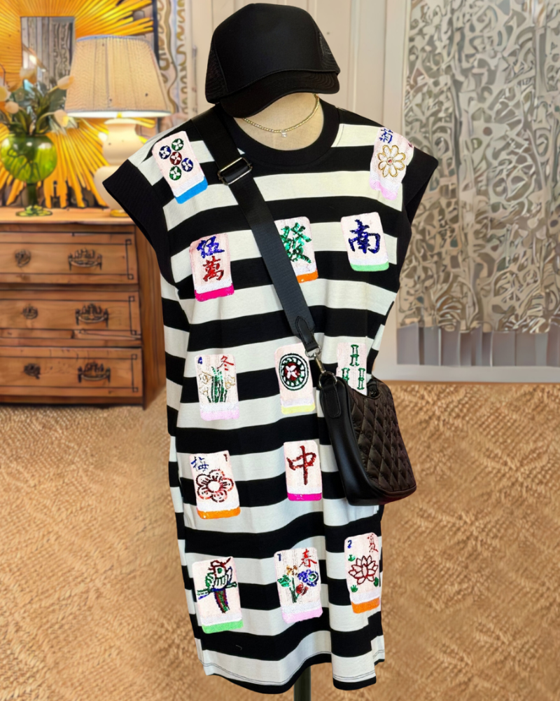 Mahjong Sequin Striped Dress