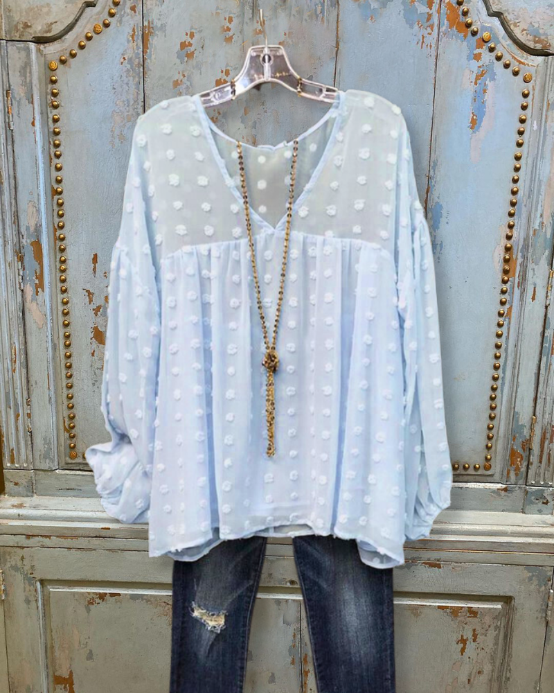 Polka-dot Lantern Sleeve Top