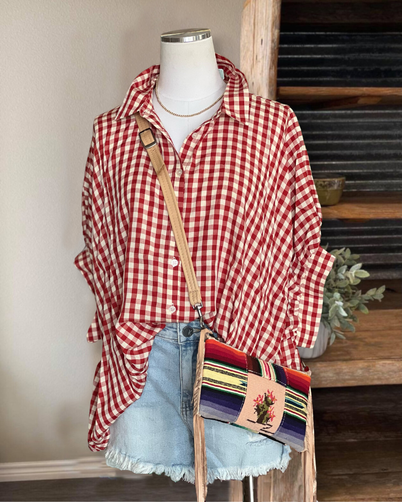 Oversized Casual Check Blouse