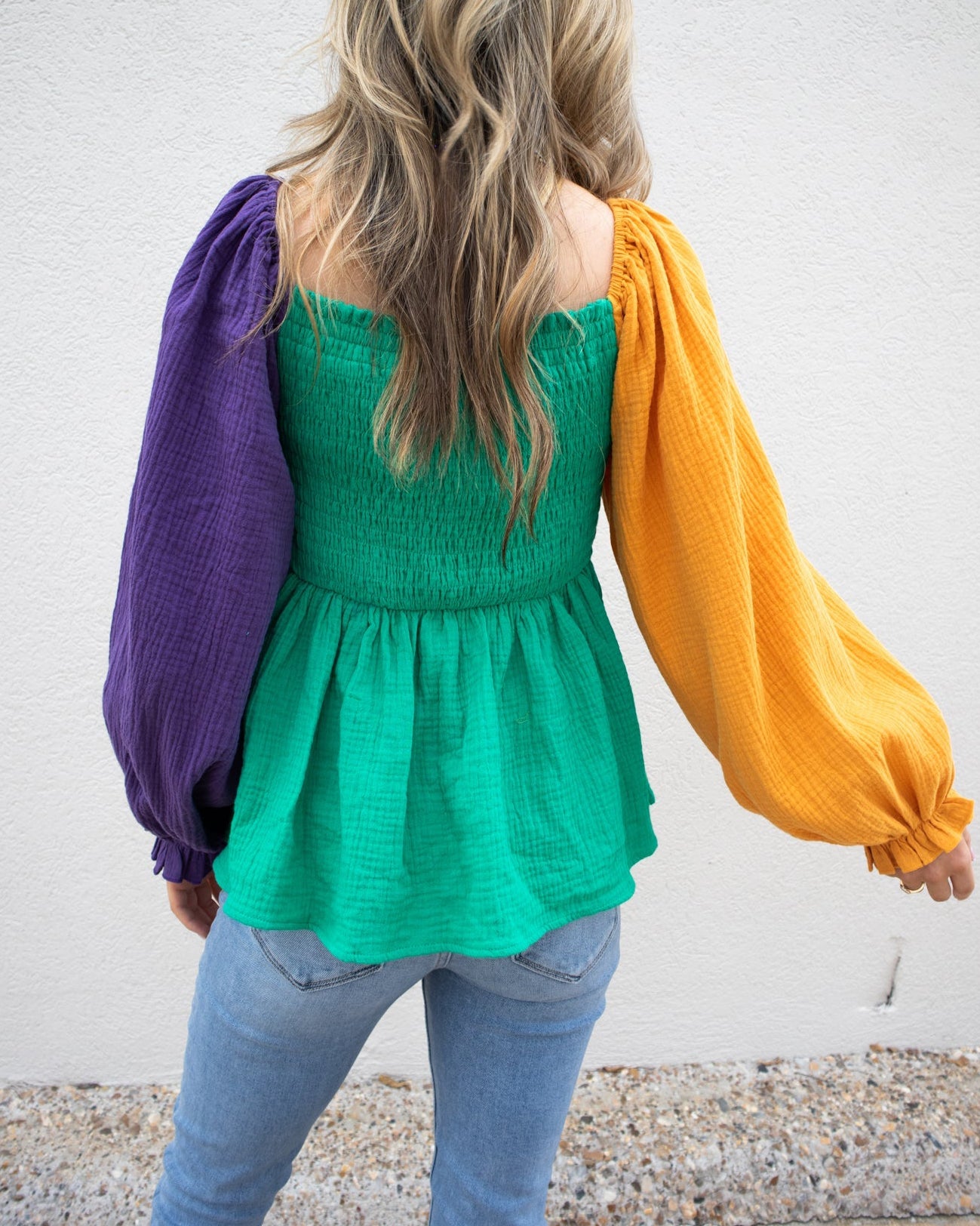 Mardi Gras Color Block Babydoll Top