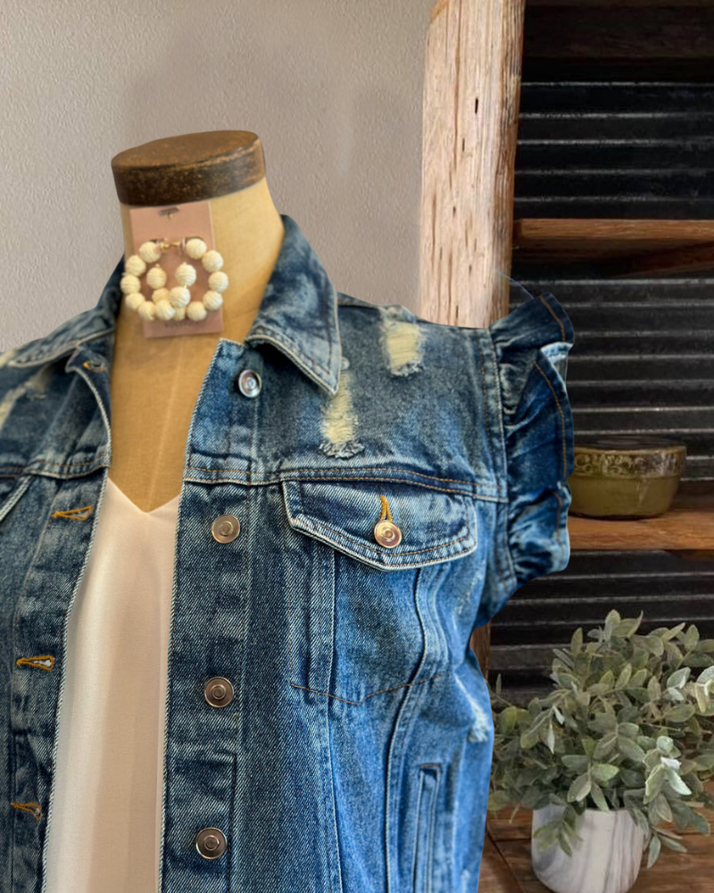 Ruffled denim jacket shop zara