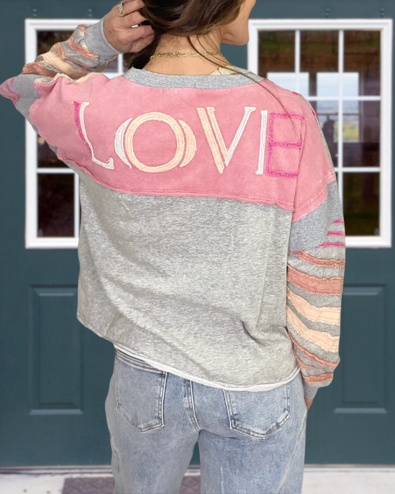 Striped Patch Crew Neck Top