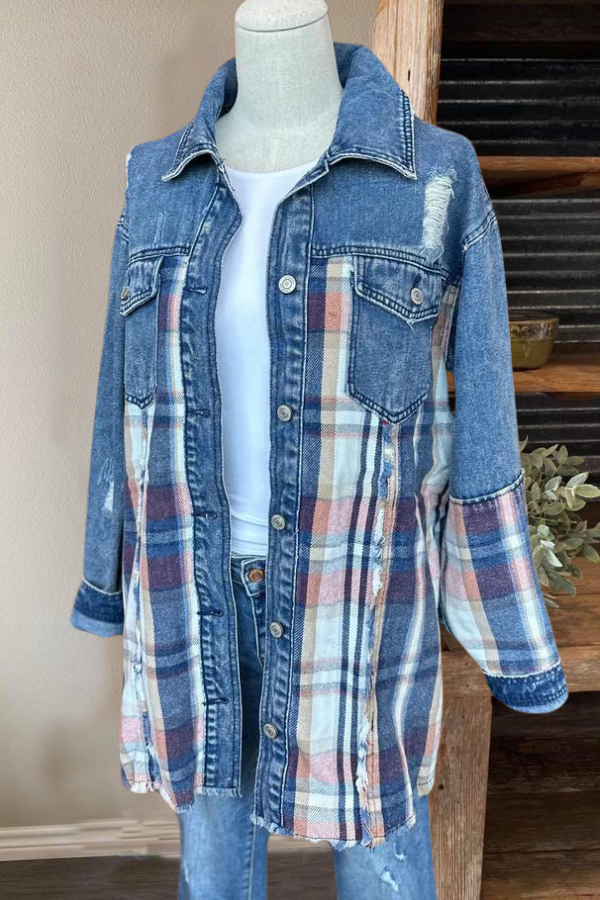 Oversized Plaid Denim Jacket