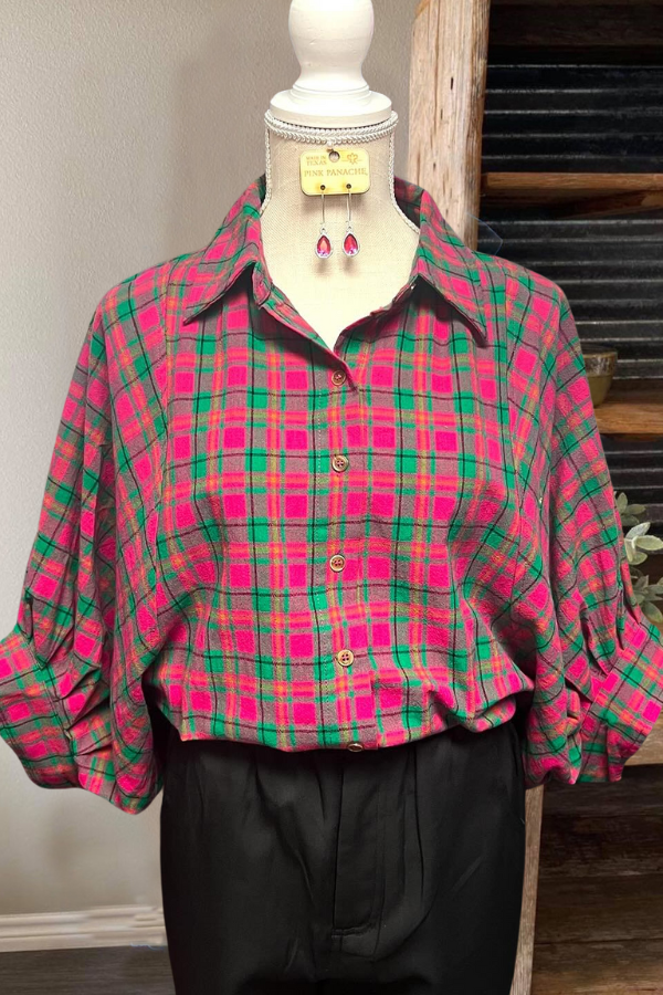 Colorblock Plaid Button-Down Shirt