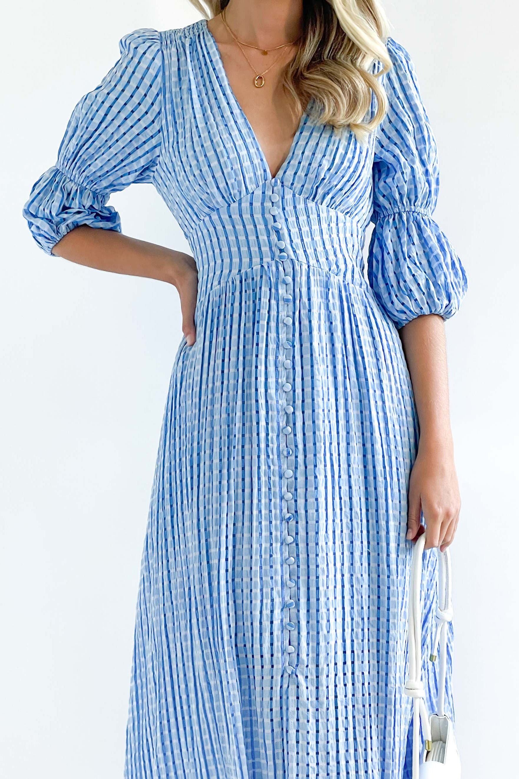 Small Squares Maxi Dress-Blue