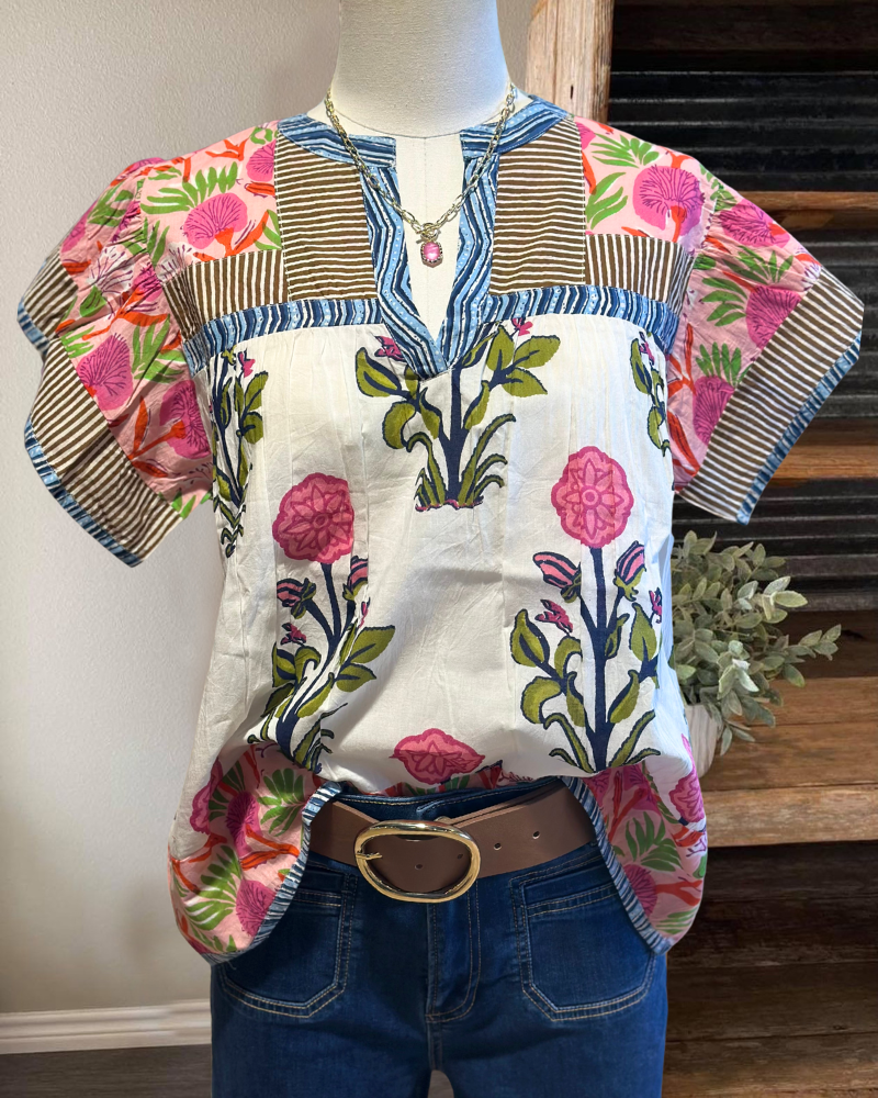 Chic Striped Floral Top