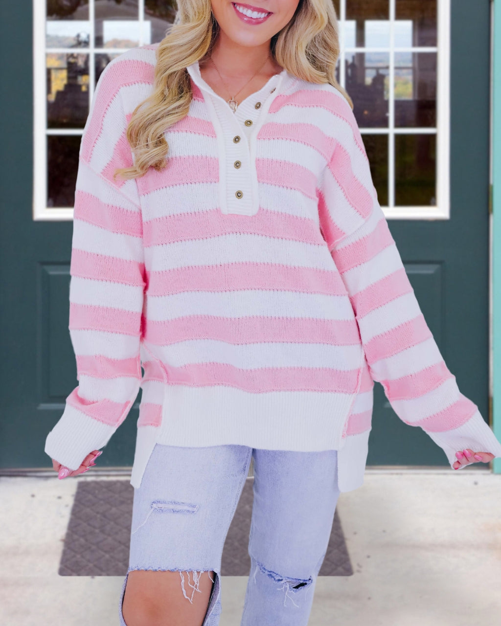 Cozy Textured Stripe Oversized Sweatshirt