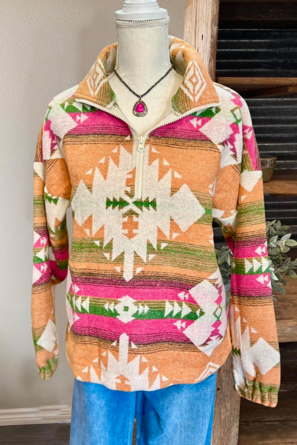 Bohemian Geometric Half Zip Pullover