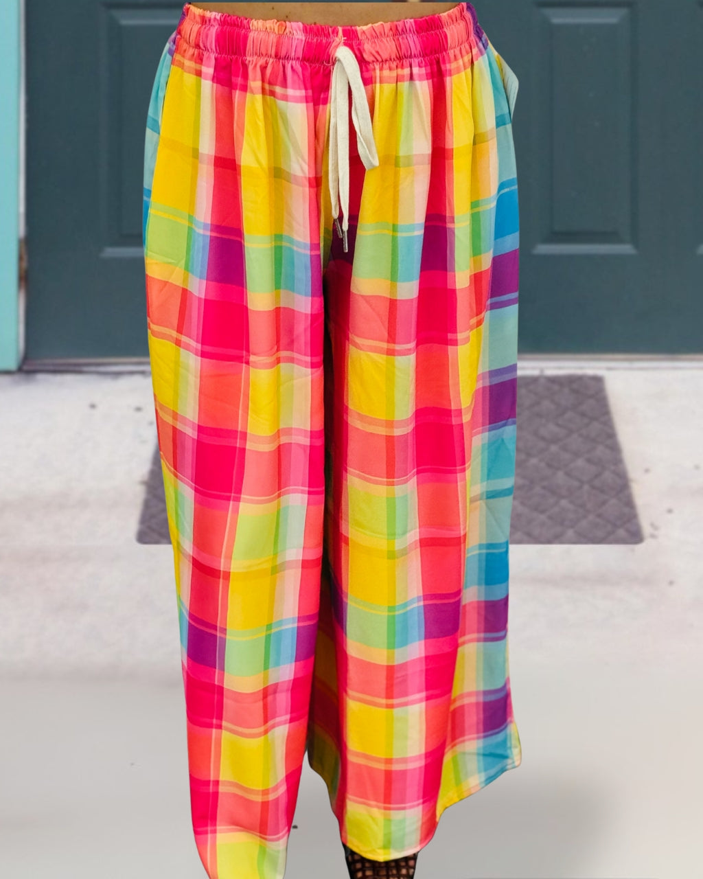 Colorful Plaid Drawstring Pants