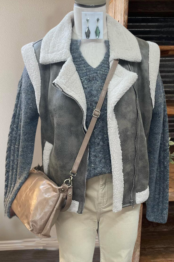 Faux Leather Sherpa Vest Jacket