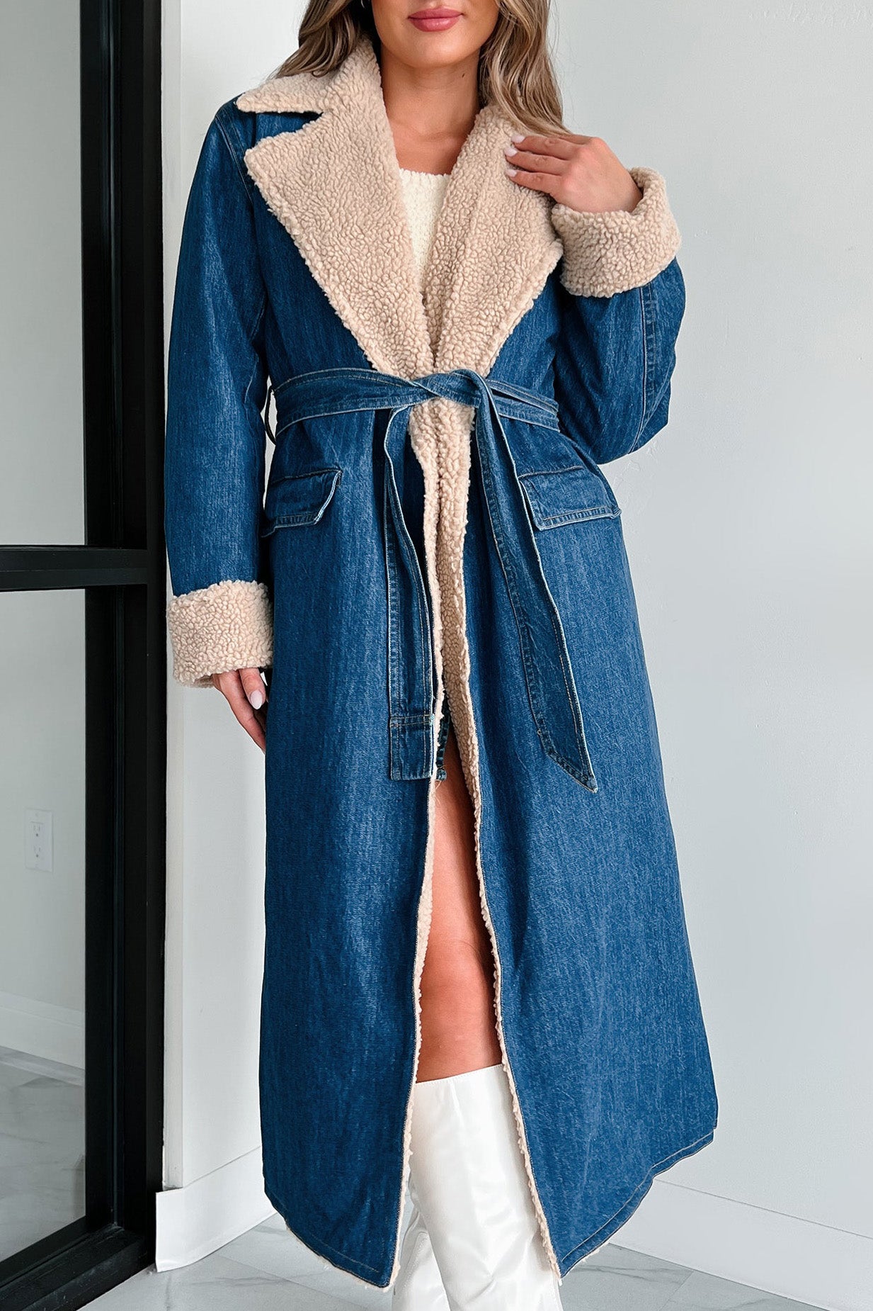 Sherpa Lined Denim Trench Coat