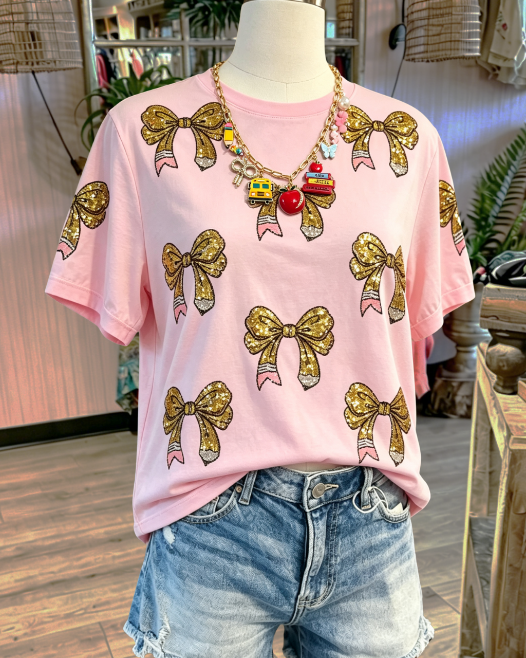 Bow Pencil Sequin Tee