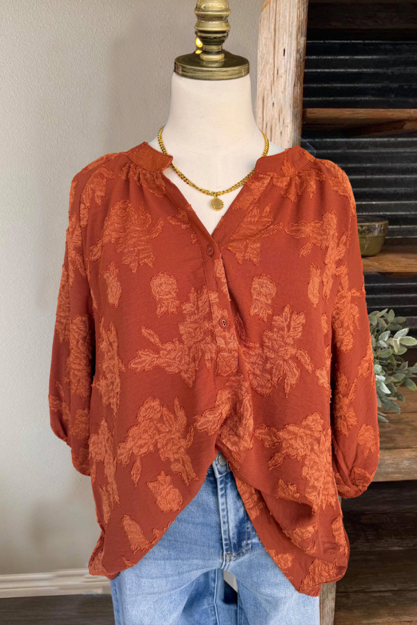 Floral V-neck Jacquard Blouse