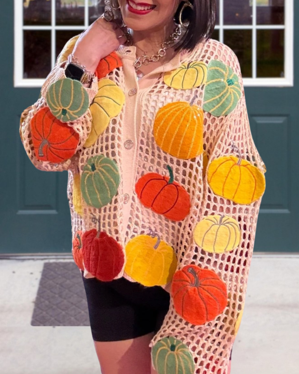 Colorful Pumpkin Knit Embroidered Top