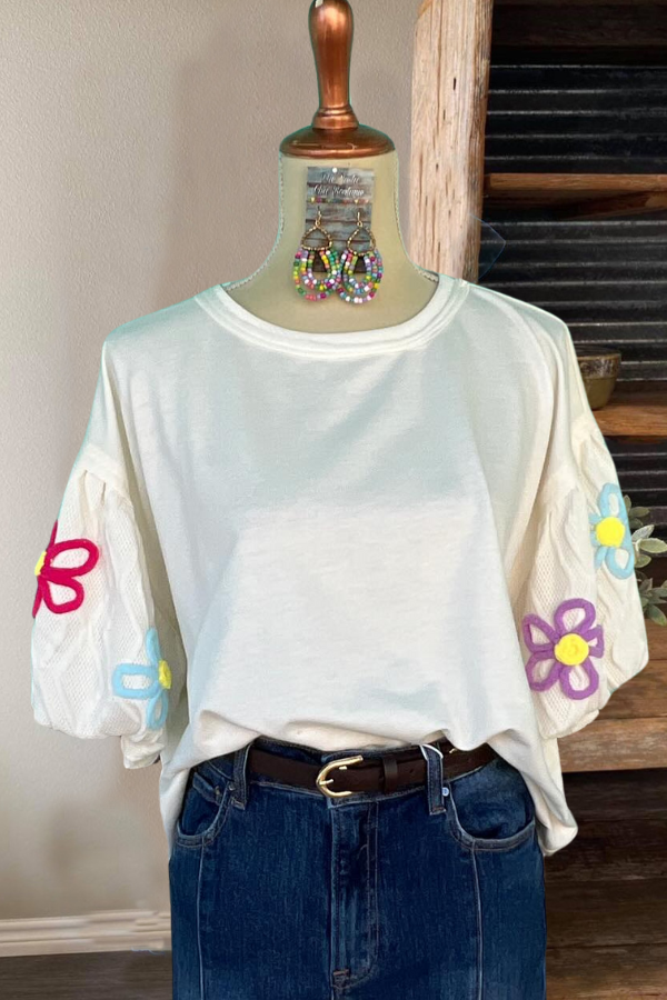 Floral Patch Waffle Patchwork Top