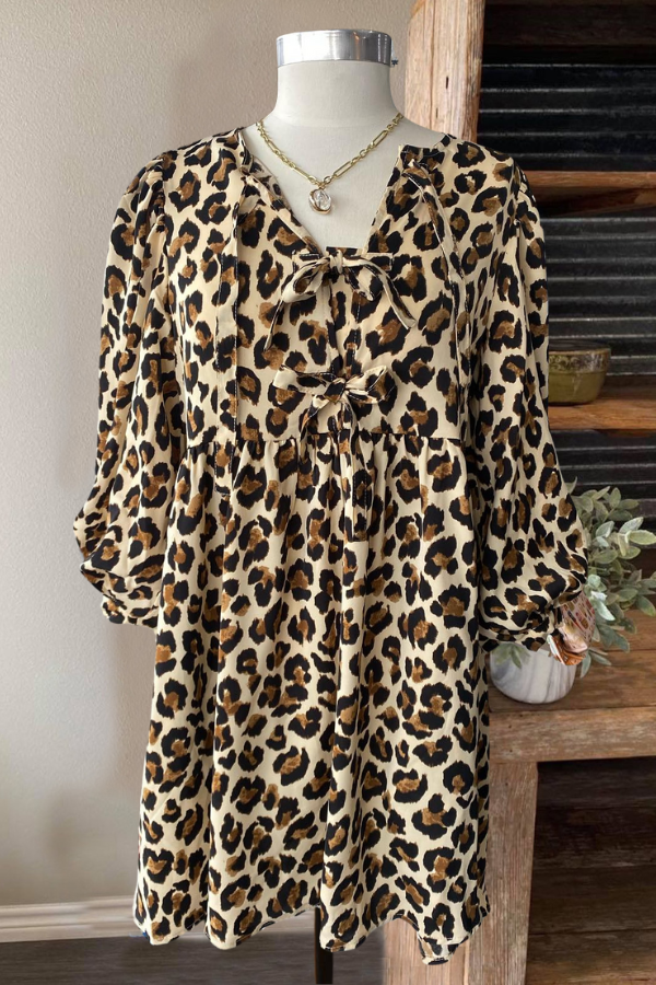 Leopard Print V-neck Mini Dress