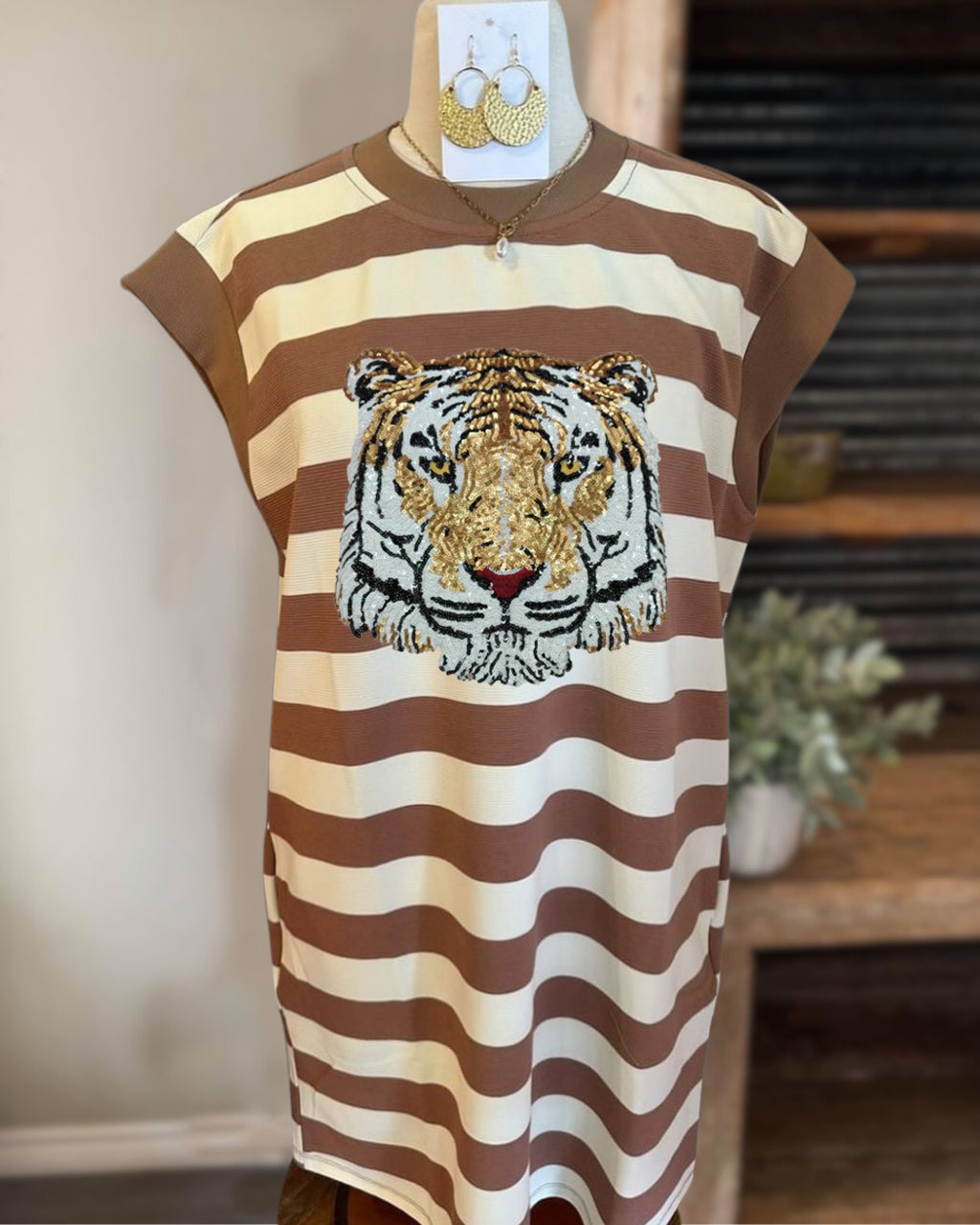 Tiger Sequin Striped Dress
