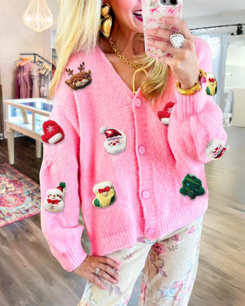 Plush Christmas Patches Cardigan