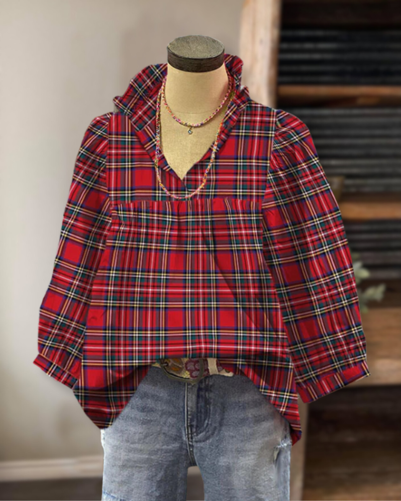 Casual Cotton Plaid Top