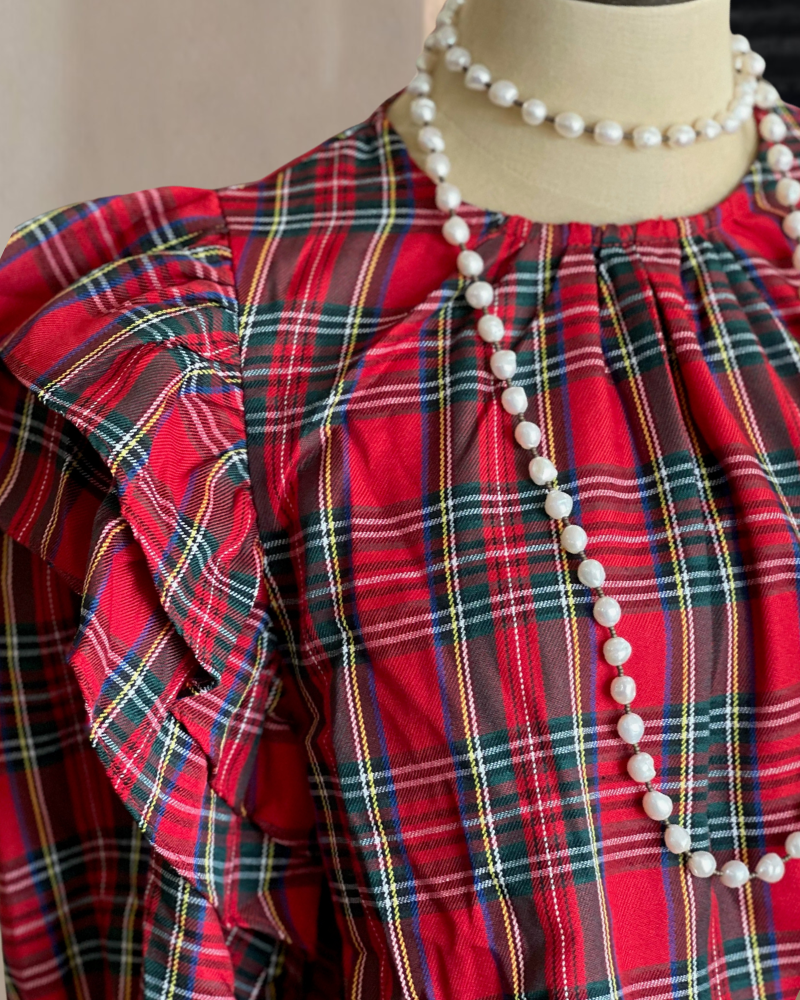 Red Colored Plaid Top