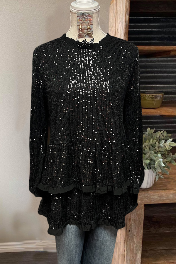 Solid Sparkling Sequin Layered Top