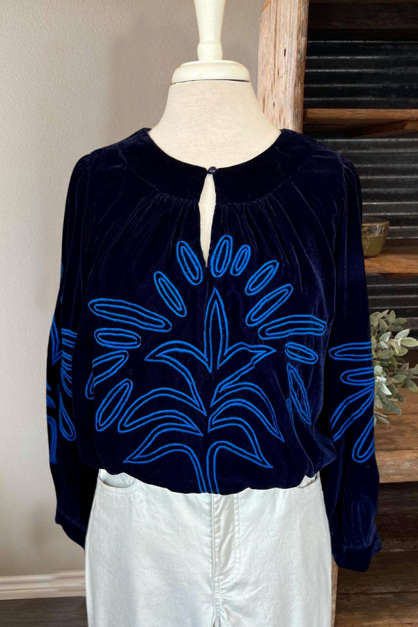 Elegant Embroidered Velvet Top