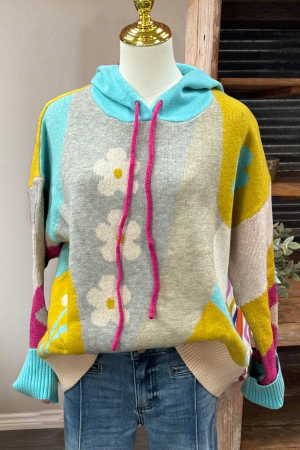 Floral Colorblock Hooded Sweater