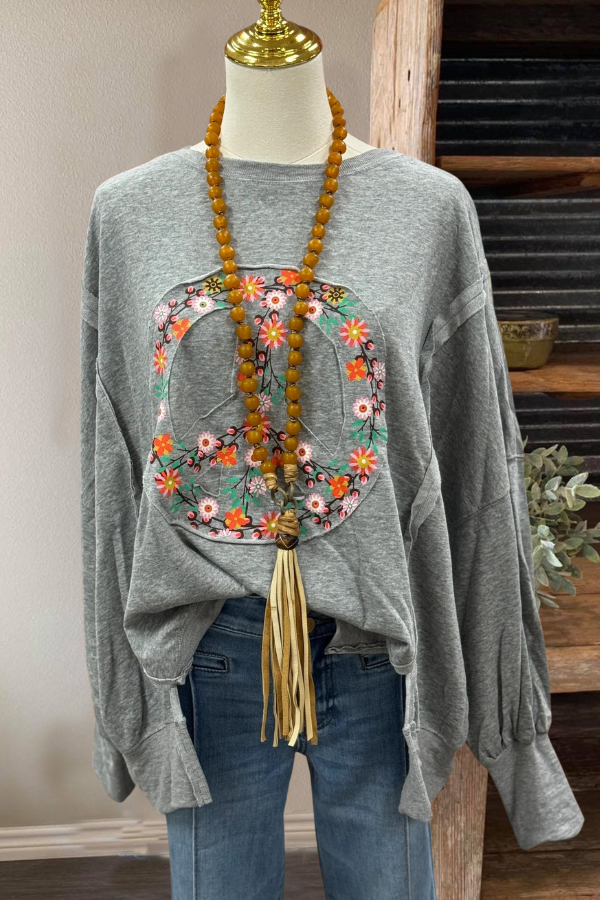 Peace Sign Floral Print Sweatshirt