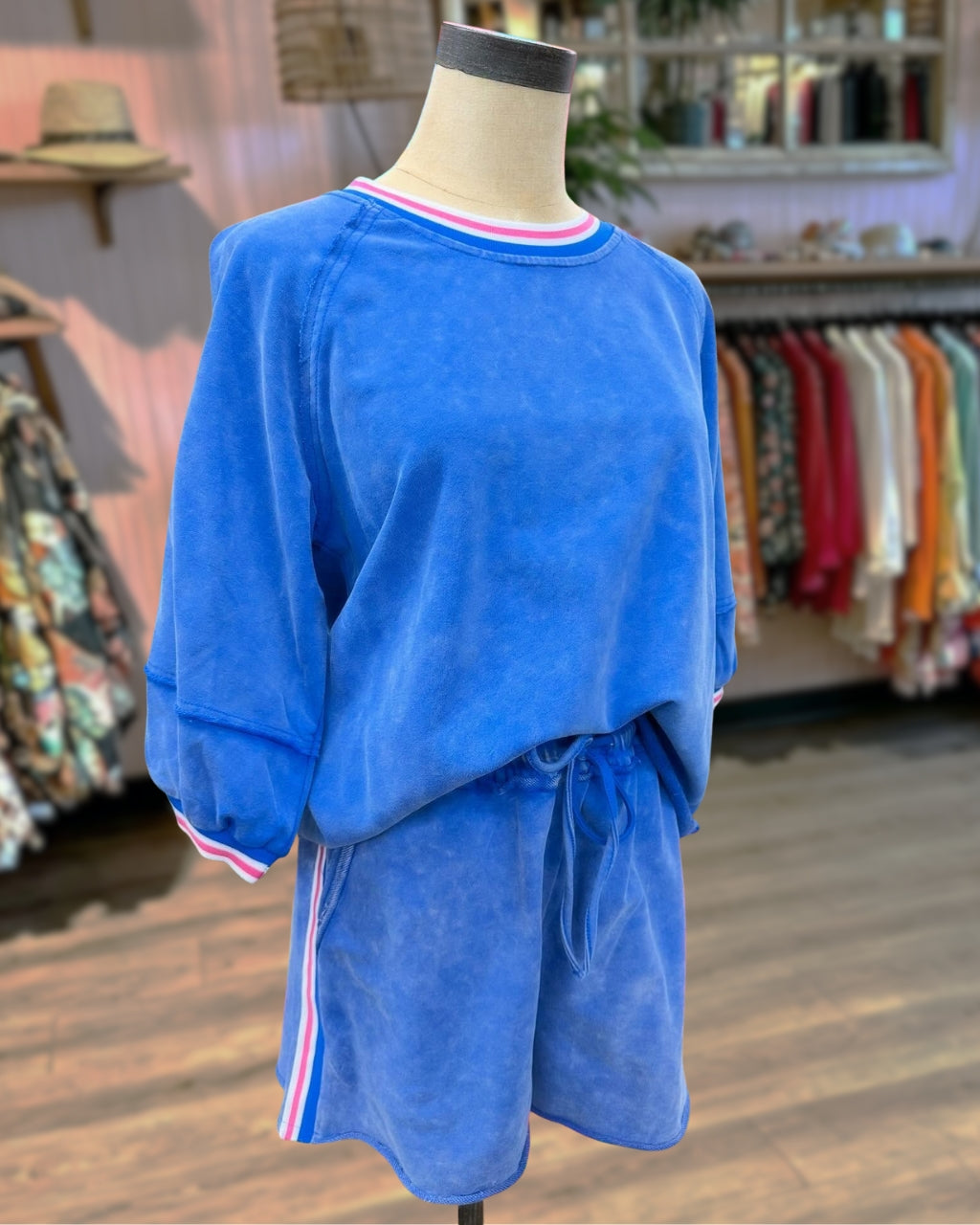 Color-blocked Striped Washed Shorts Set
