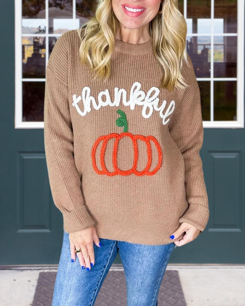 Thankful Pumpkin Embroidered Sweatshirt