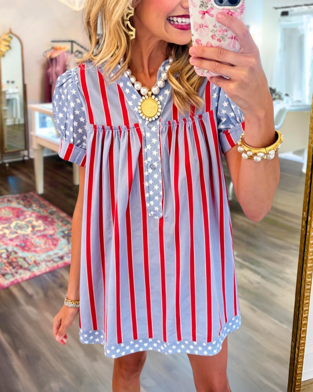 Star-patterned Trim Striped Dress
