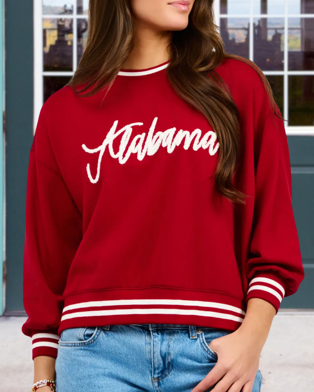Alabama Embroidered Striped-Trim Sweatshirt