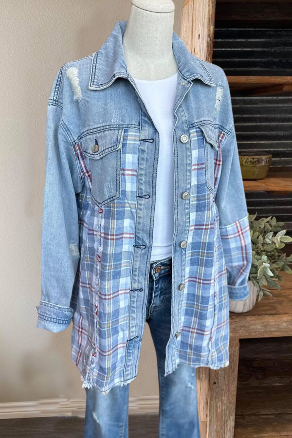 Oversized Plaid Denim Jacket