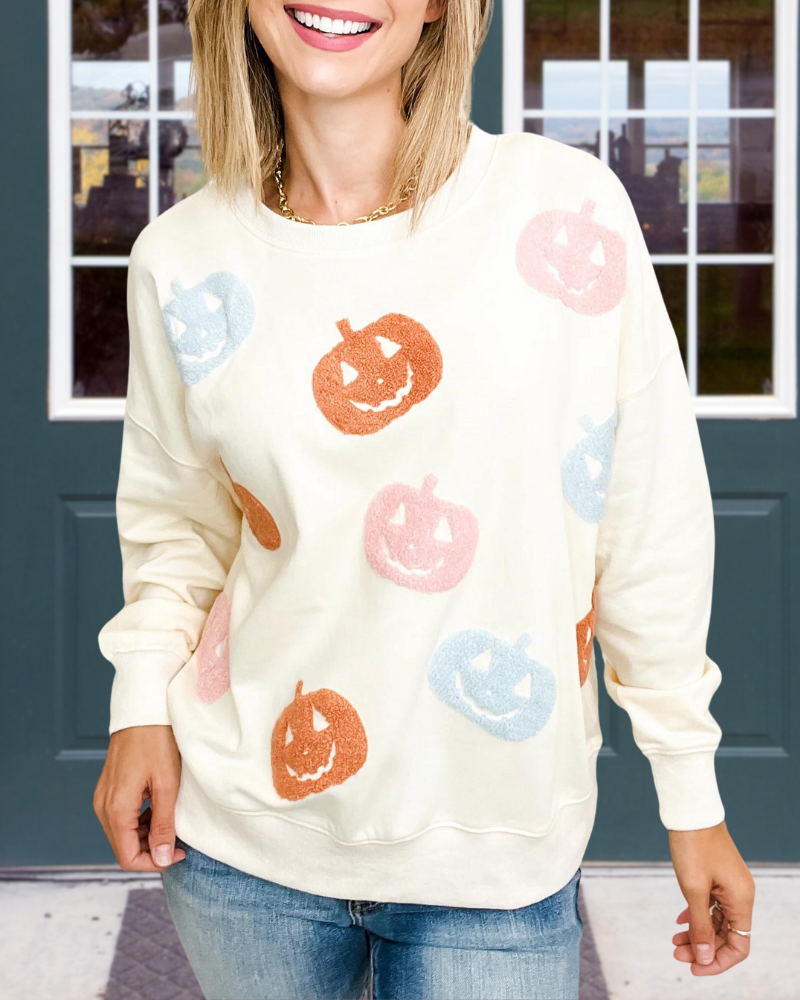 Halloween Pumpkin Embroidered Sweatshirt