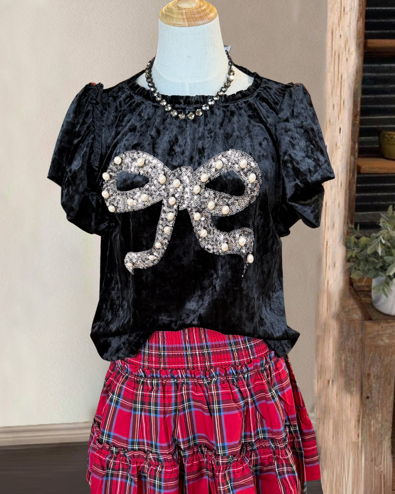 Bow Sequined Velvet Top