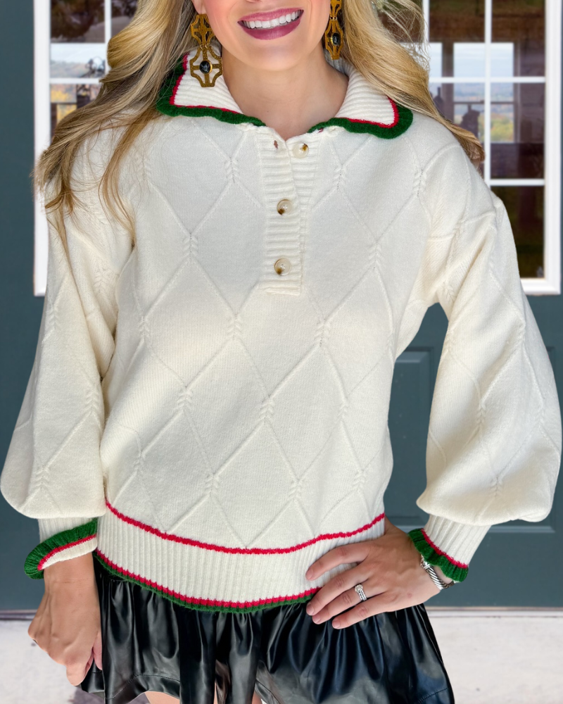 Colorblock Trim Geometric Textured Sweater