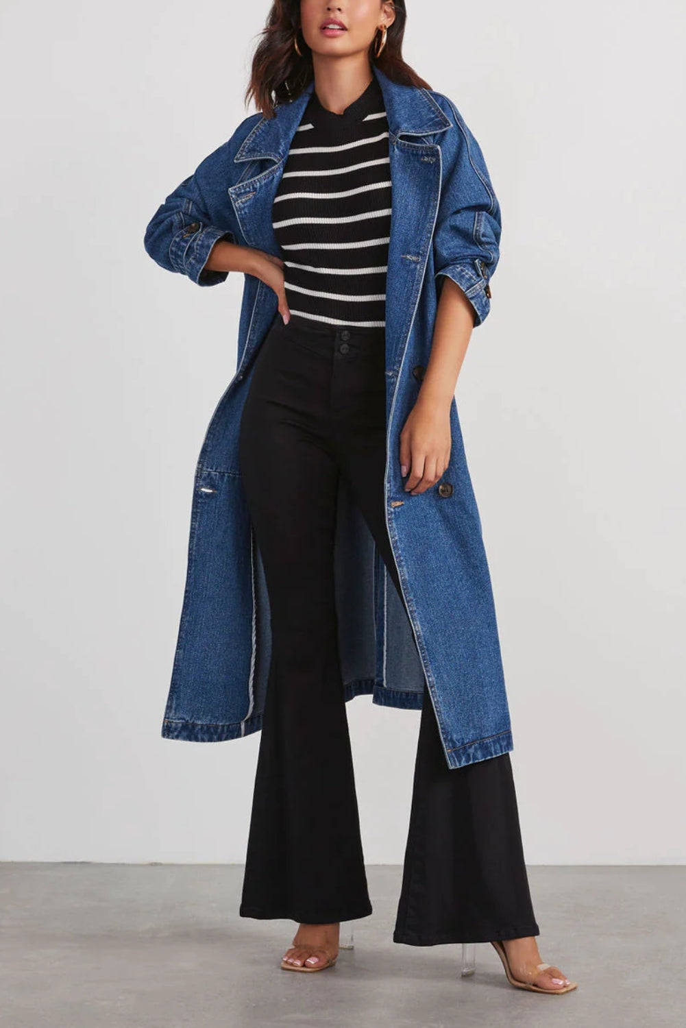 Fall Denim Trench Coat-Denim