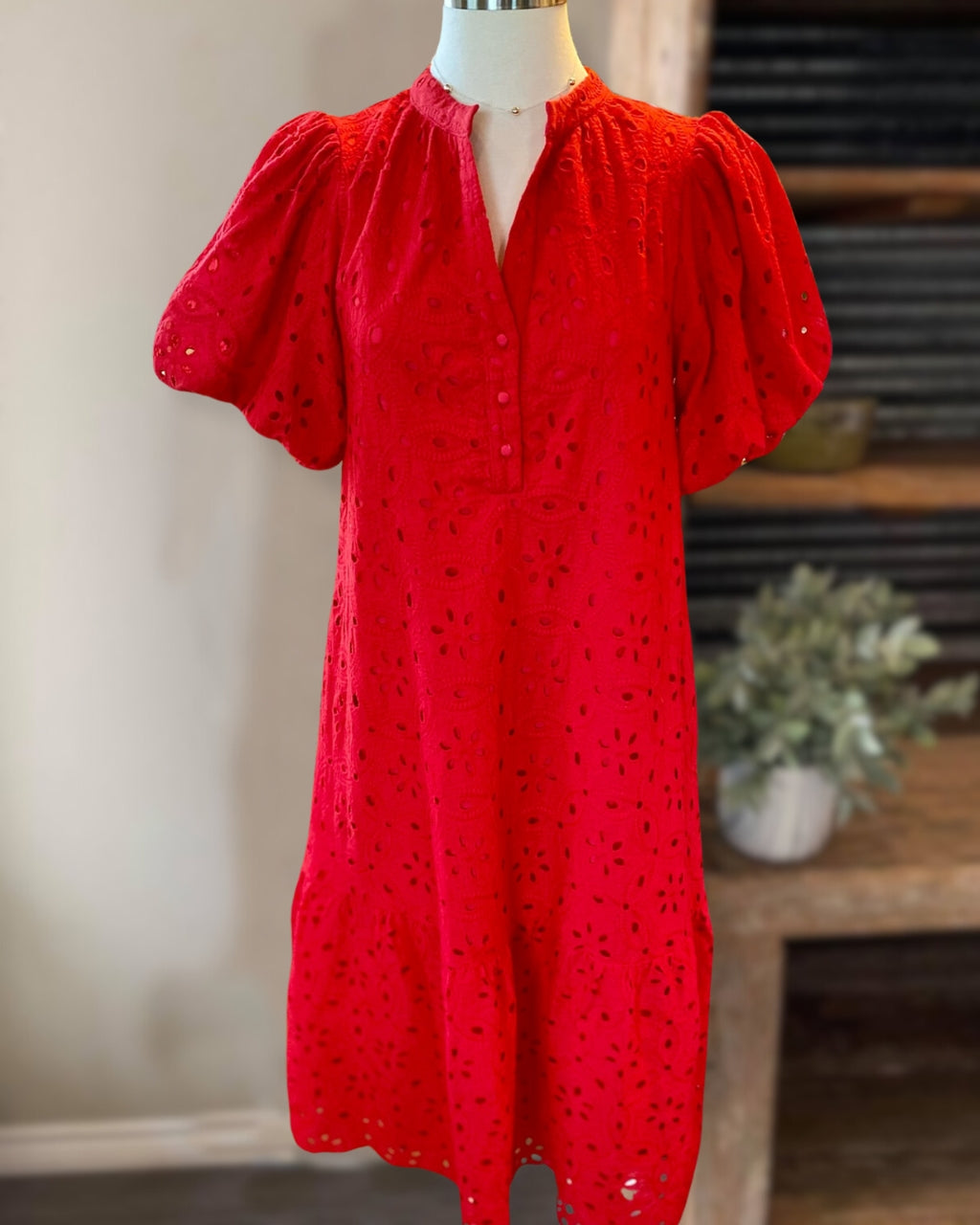 Hollow Cotton Dress-Red Hot