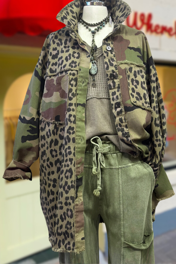 Oversized Camouflage Leopard Patchwork Shirt